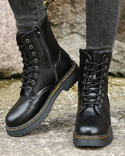 Monica - Leather Boots With Laces And Zip