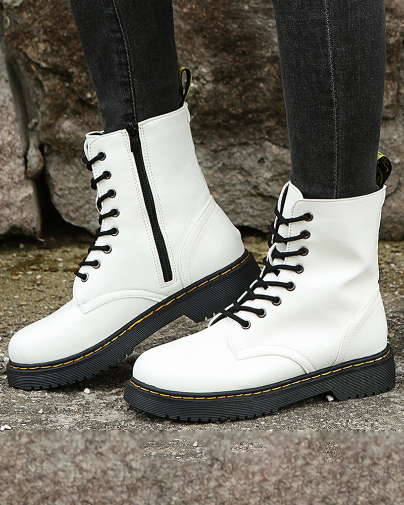 Monica - Leather Boots With Laces And Zip