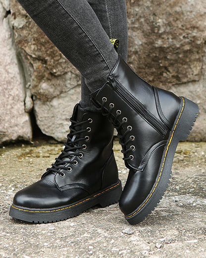 Monica - Leather Boots With Laces And Zip