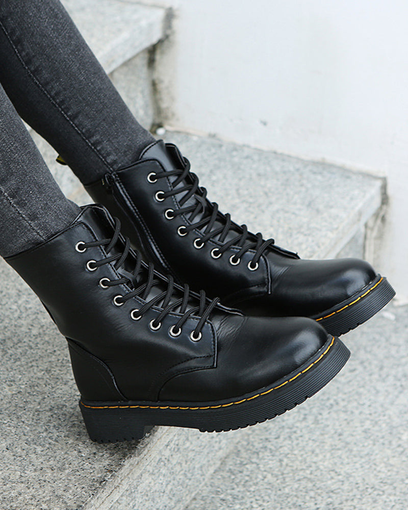 Monica - Leather Boots With Laces And Zip