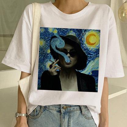 T-shirt imprimé peinture à l'huile Van Gogh