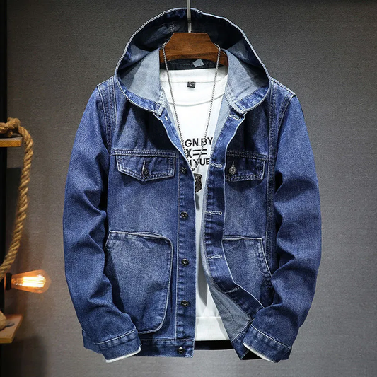 Joe - Veste en jean vintage à capuche pour hommes