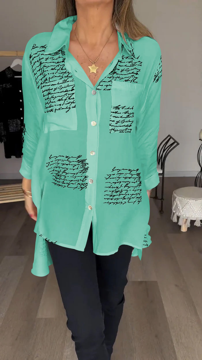 Sofia - Chemise à revers imprimée de lettres