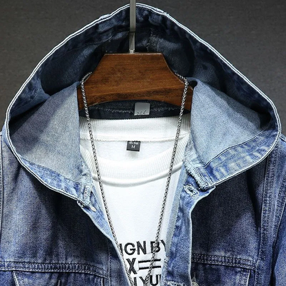 Joe - Veste en jean vintage à capuche pour hommes