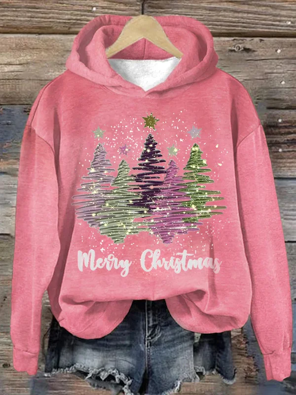 Sweat à capuche à imprimé arbre pailleté Merry Christmas pour femmes