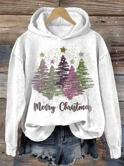 Sweat à capuche à imprimé arbre pailleté Merry Christmas pour femmes