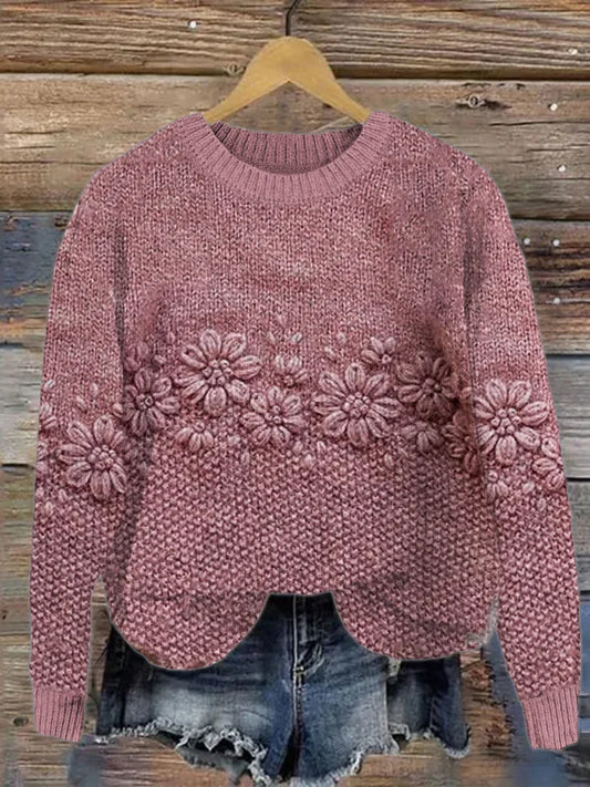 Pullover en tricot douillet à motif jacquard floral Daisy