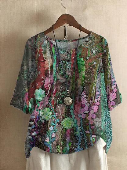 Chemise A Line Floral Fiber Art