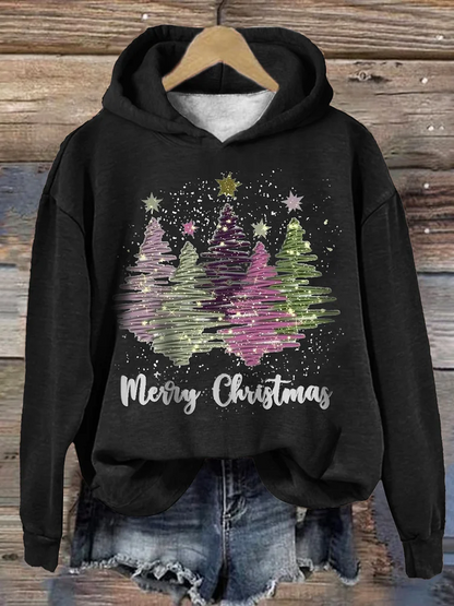 Sweat à capuche à imprimé arbre pailleté Merry Christmas pour femmes