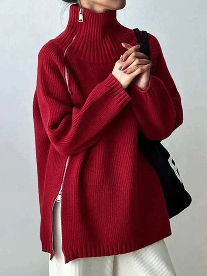 Karen - Pull col montant uni rouge