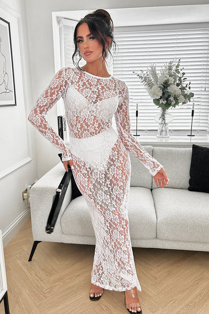 Zaria White Lace Maxi Dress