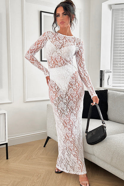 Zaria White Lace Maxi Dress