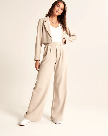 Maria - Pantalon tailleur à jambe large beige