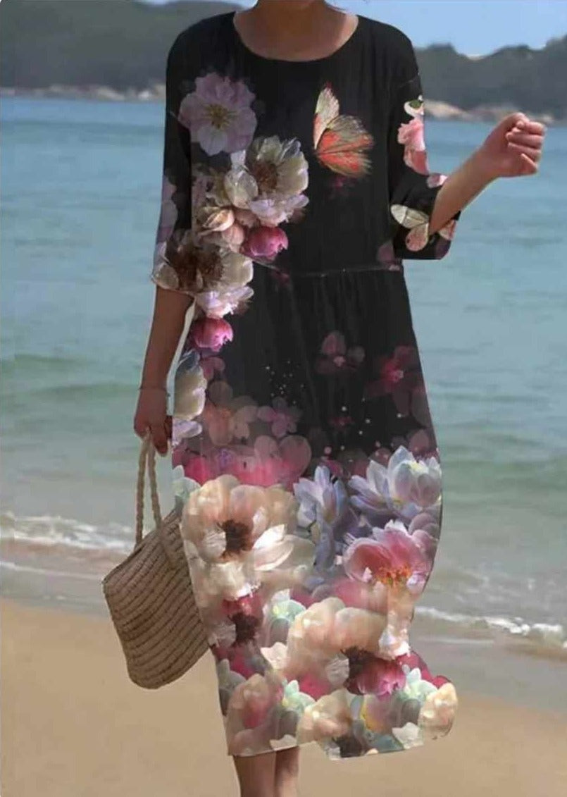 Guinevere® | Floral Elegant Maxi Dress With Round Neckline