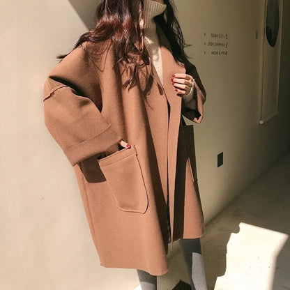 Elegant Oversized Woolen Trench Coat