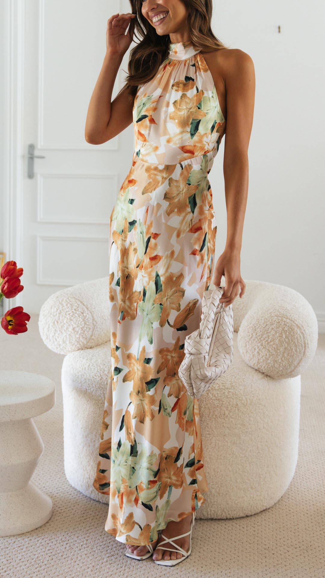 Toperth Maxi Robe avec Porte-Fleurs et Dos Ouvert