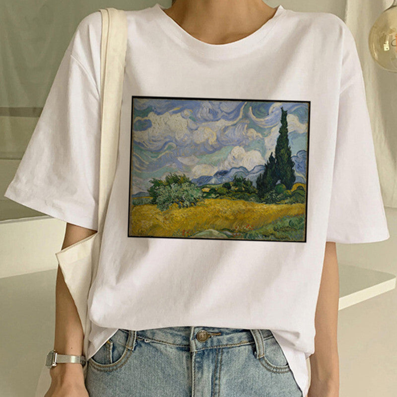 T-shirt imprimé peinture à l'huile Van Gogh