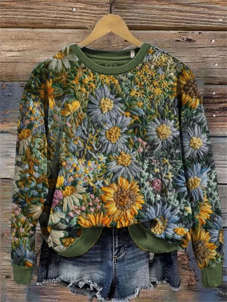 Sweatshirt confortable avec broderie florale Daisy