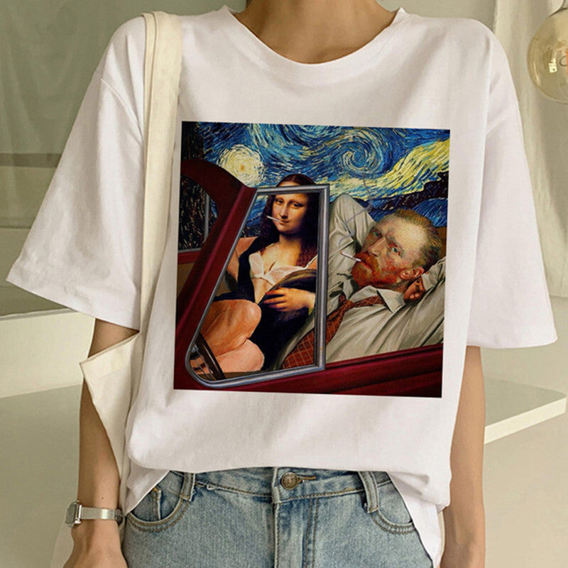 T-shirt imprimé peinture à l'huile Van Gogh