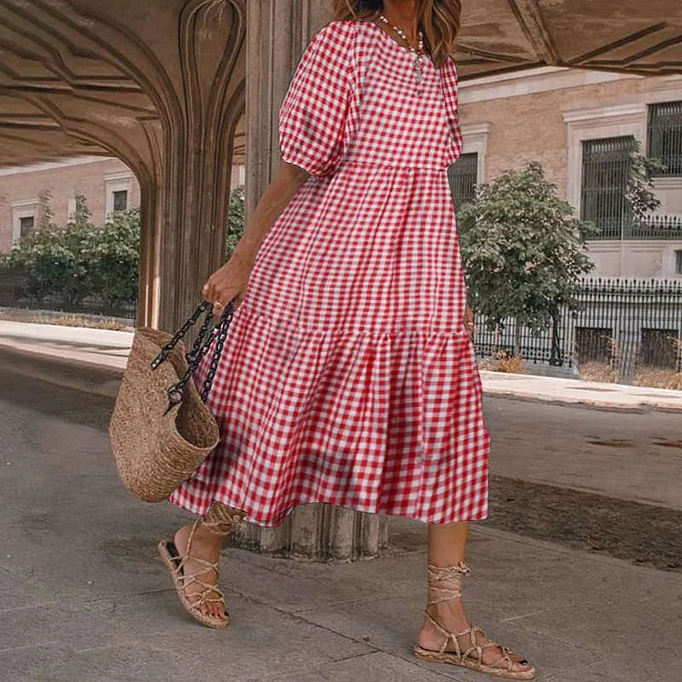 Robe de plage décontractée avec motif à carreaux