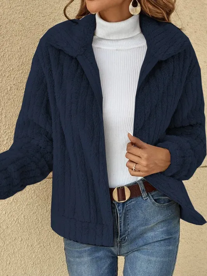 Veste courte à revers avec fermeture à glissière manteau d'hiver chaud en polaire avec fermeture à glissière manteau décontracté top