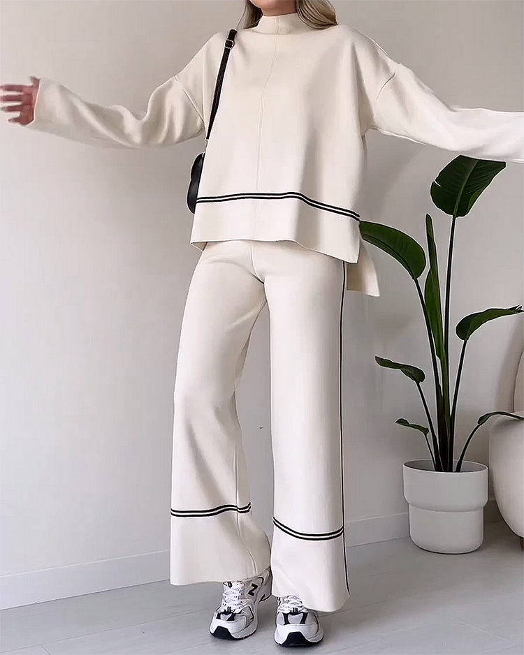 Hellen - Costume deux pièces avec haut et pantalon à col rond imprimé