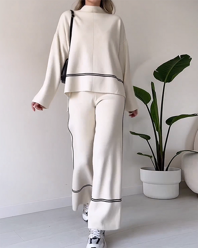 Hellen - Costume deux pièces avec haut et pantalon à col rond imprimé