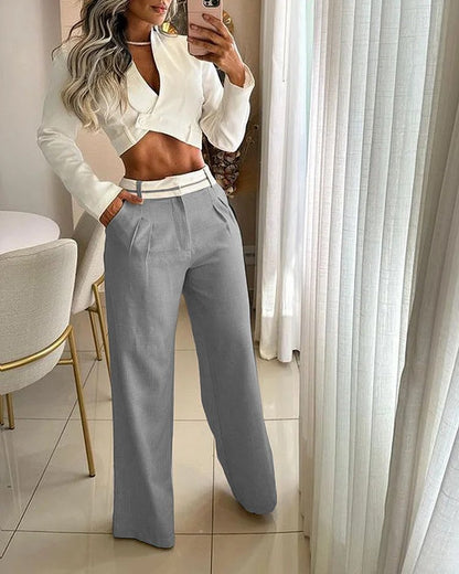 Ensemble deux pièces - Top et pantalon à revers Fashion