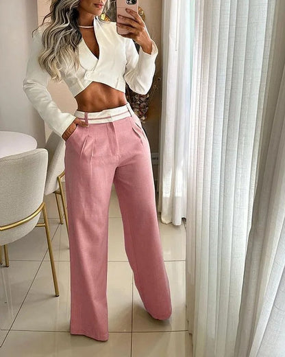 Ensemble deux pièces - Top et pantalon à revers Fashion