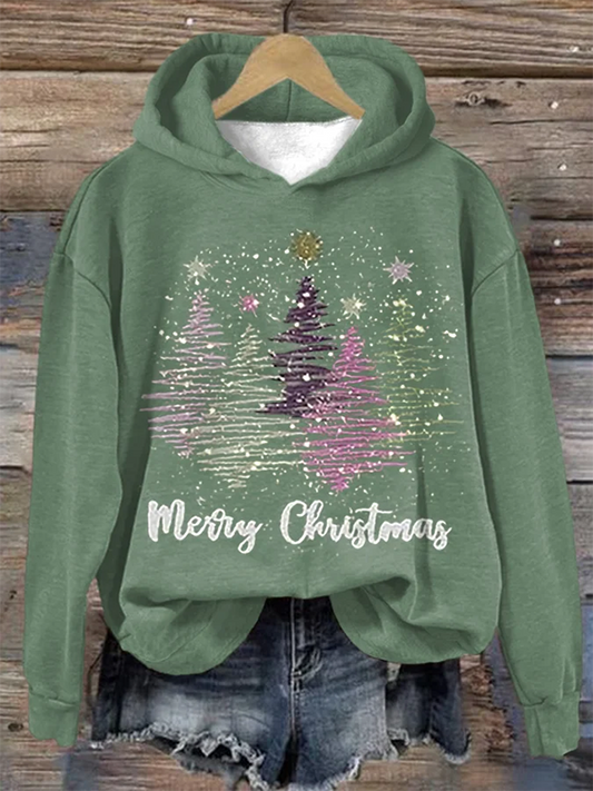 Sweat à capuche à imprimé arbre pailleté Merry Christmas pour femmes