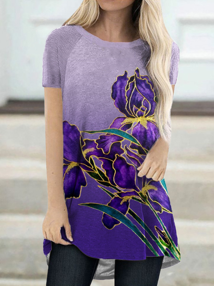 Elegant Irises Gradient Bat Sleeve T Shirt