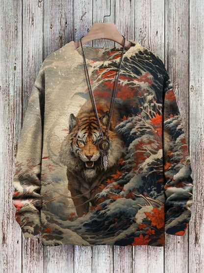 Men's Sweater Tiger Pattern Pullover Pullover Print Casual Pullover Sweater