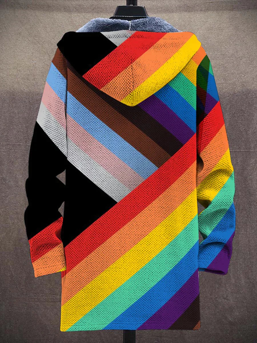 Samuel - Rainbow Pride Art Cardigan à manches longues et épaisses avec imprimé polaire unisexe décontracté Rainbow Pride Art